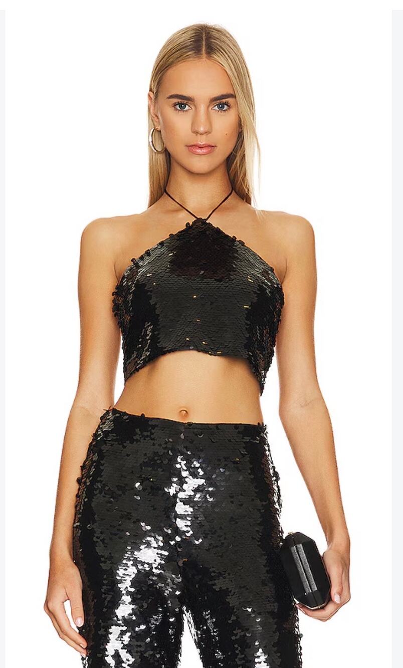 Alexis Zira Sequin Halter Top in Black M
